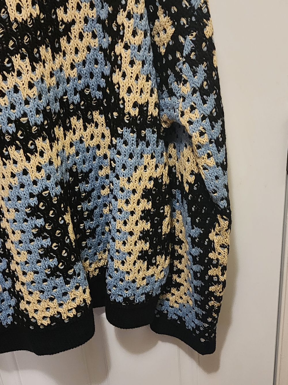Boohoo Man  Crochet-Style Crewneck Sweater in Blue, Black & Cream - Picture 6 of 10